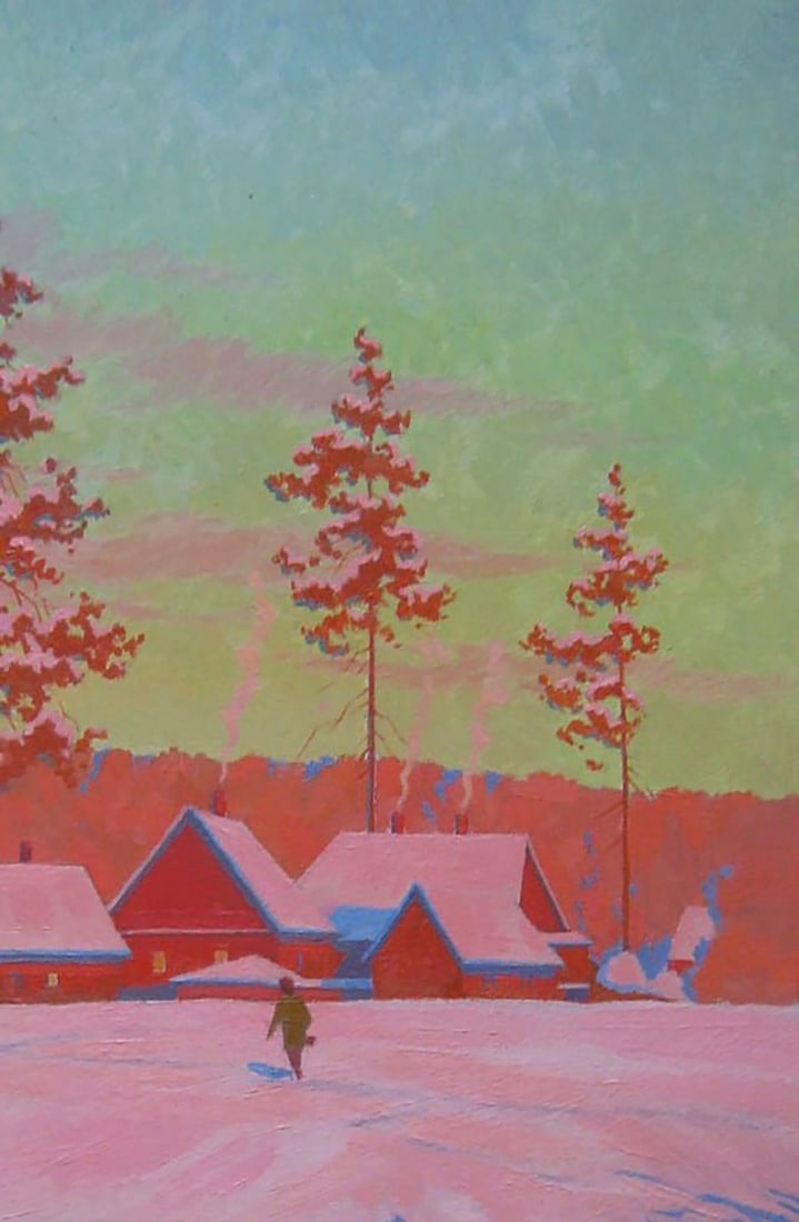 Oil painting Frosty evening in the village Valery Savenets - 5