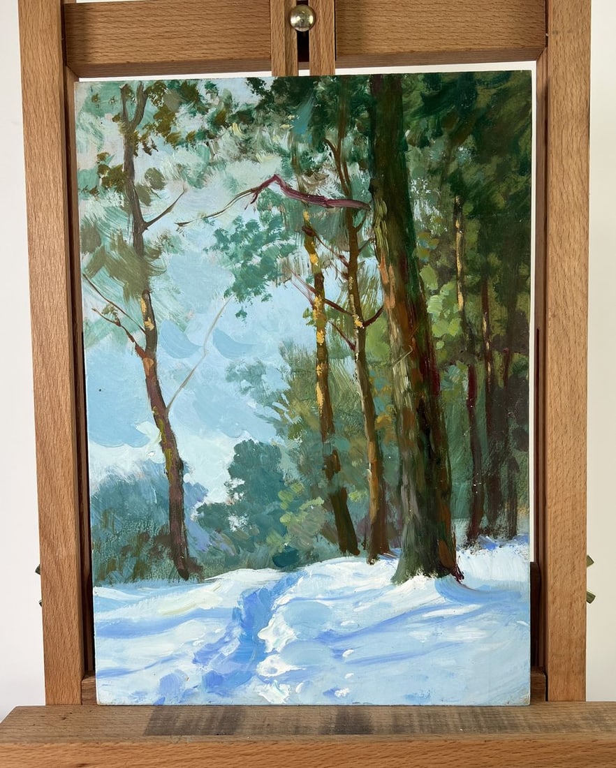 Oil painting Winter silence of the forest Yuriy Suprunchuk: Title: Oil painting Winter silence of the forest Yuriy Suprunchuk Description: NoAAA4378The oil painting on Cardboard titled "Winter Silence of the Forest" transports the viewer into a tranquil and in