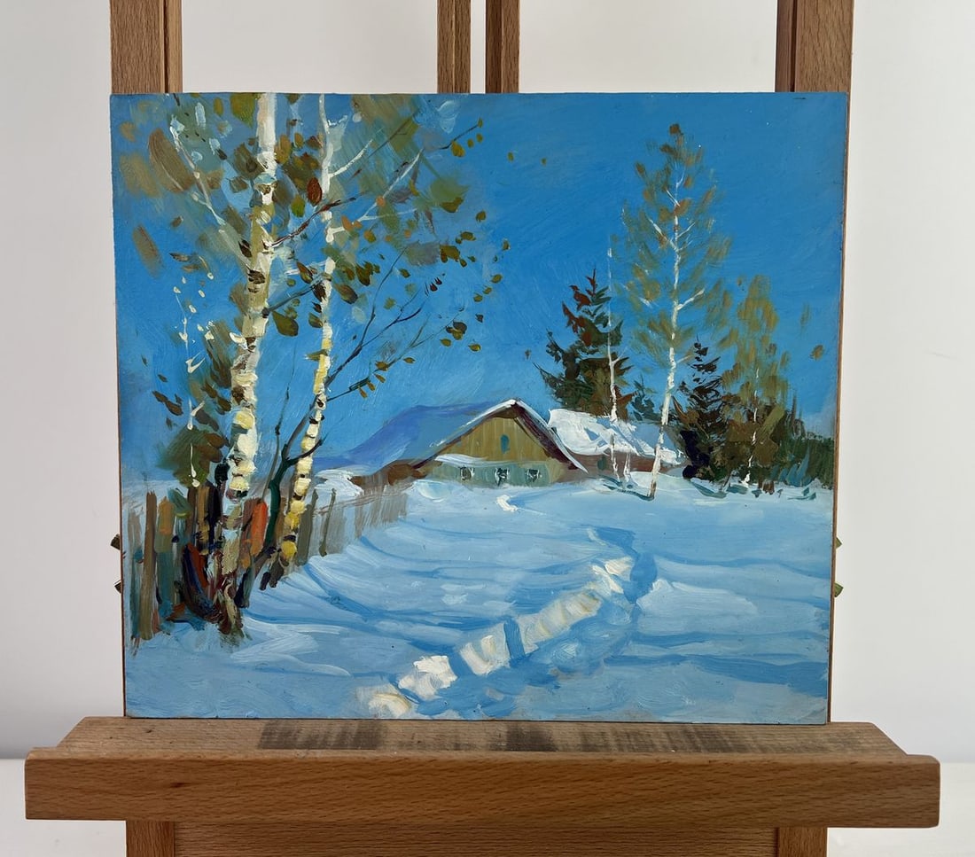 Oil painting Where the winter fairy tale lives Yuriy Suprunchuk: Title: Oil painting Where the winter fairy tale lives Yuriy Suprunchuk Description: NoAAA4382The oil painting on Cardboard titled "Where the Winter Fairy Tale Lives" evokes a sense of serene wonder, i