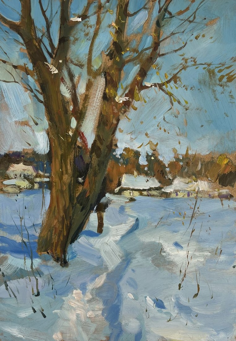 Oil painting Winter path to the village Yuriy Suprunchuk - 3