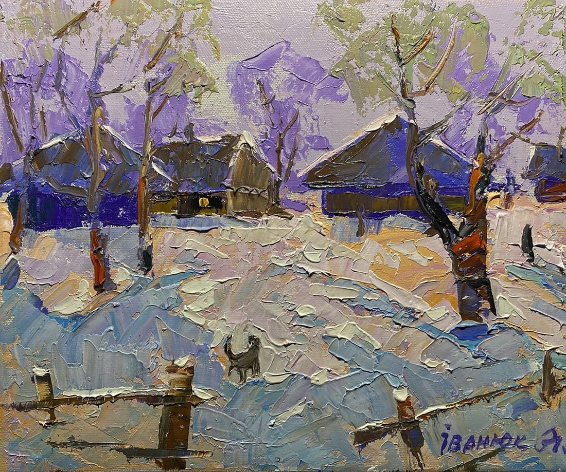 Oil painting The village was covered in snow Alex Kalenyuk: Title: Oil painting The village was covered in snow Alex Kalenyuk Description: NoKalen 1492The oil painting on canvas titled "The Village Was Covered in Snow" captures the serene beauty and quiet char