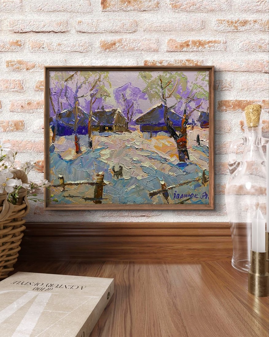 Oil painting The village was covered in snow Alex Kalenyuk - 2