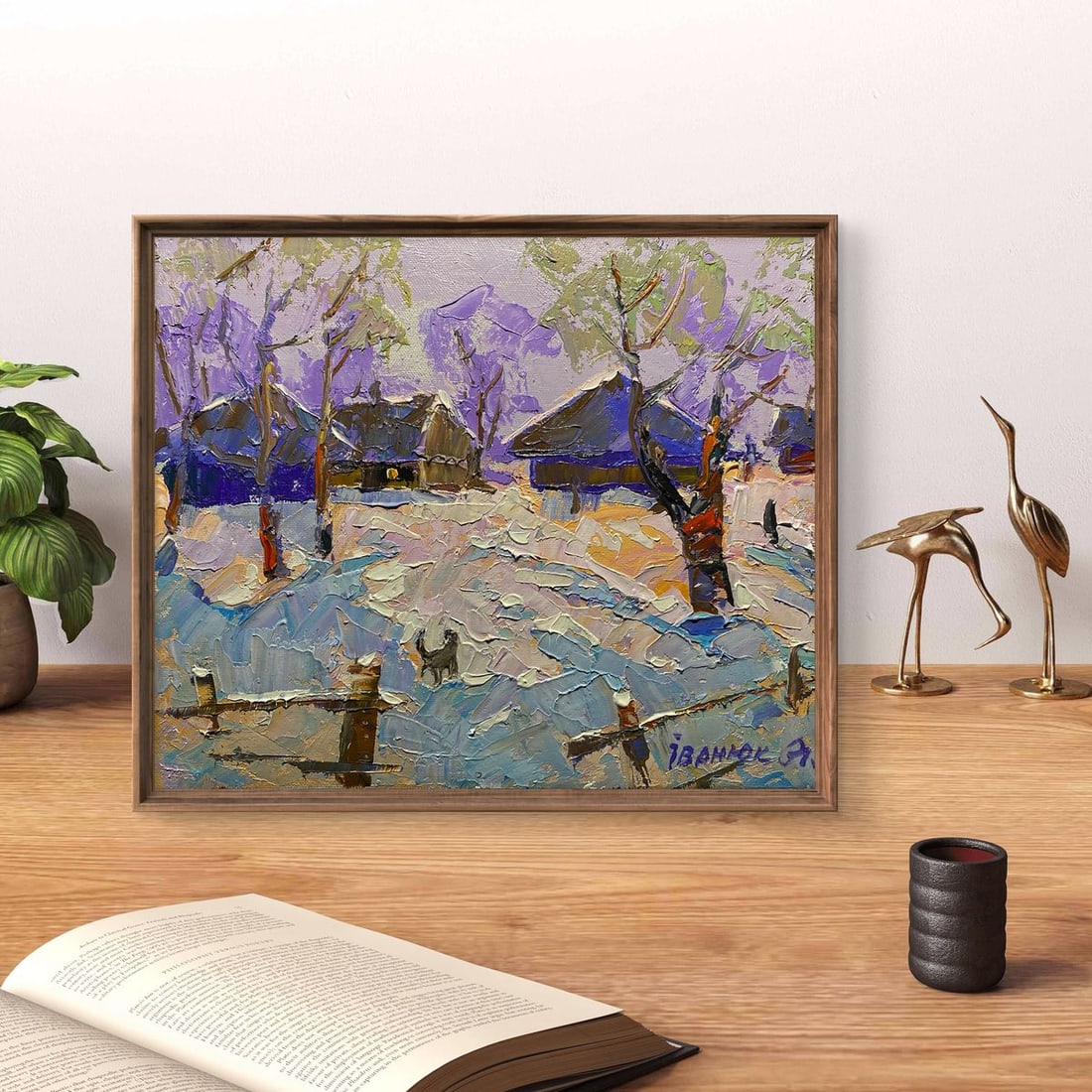 Oil painting The village was covered in snow Alex Kalenyuk - 3