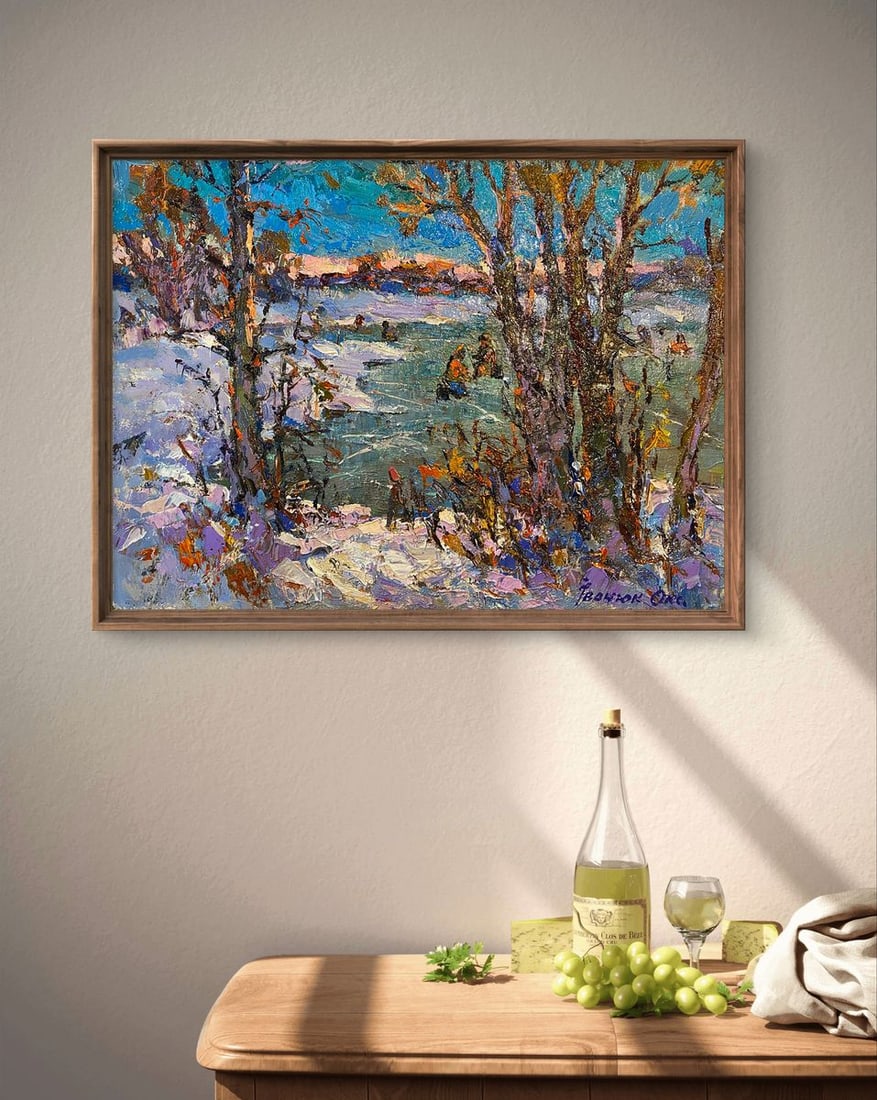 Oil painting First ice on fishing Oksana Kalenyuk - 2
