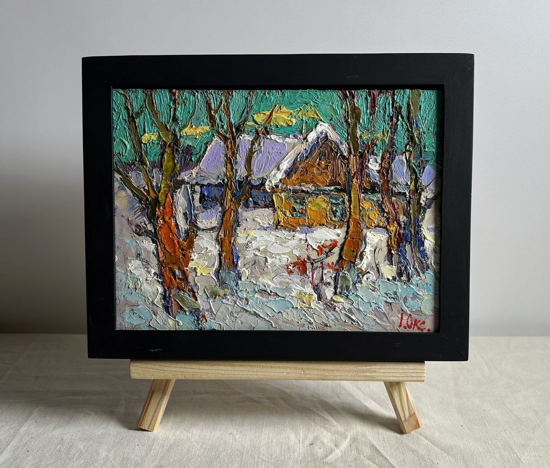Oil painting The yard was covered with snow Oksana Kalenyuk: Title: Oil painting The yard was covered with snow Oksana Kalenyuk Description: NoAAA4037This oil painting cardboard, titled "The yard was covered with snow", the artist uses a rich, textured impasto 