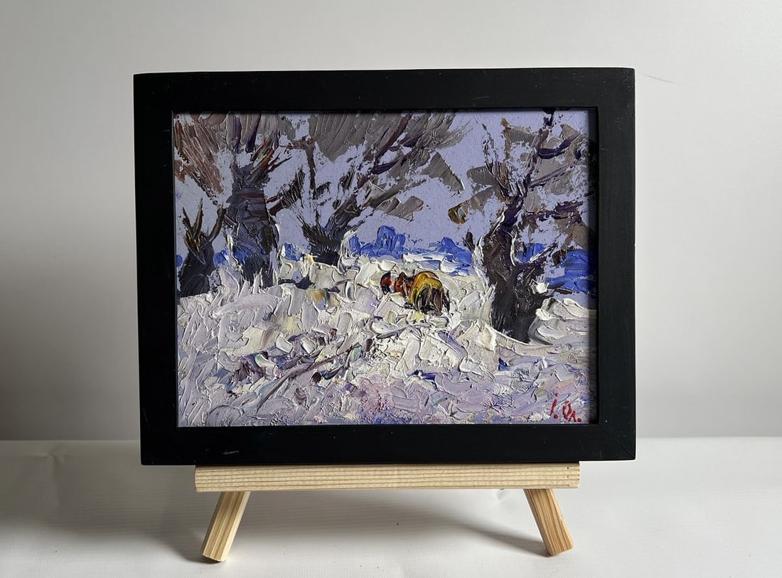 Oil painting Winter snowy road Alex Kalenyuk: Title: Oil painting Winter snowy road Alex Kalenyuk Description: NoAAA4066This oil painting cardboard, titled "Winter snowy road", the artist skillfully captures the vast expanse of snow-covered terra