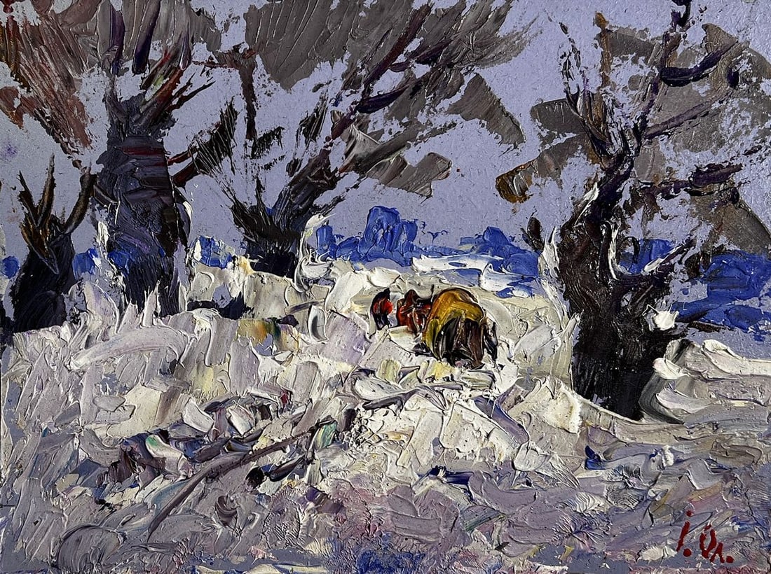 Oil painting Winter snowy road Alex Kalenyuk - 3