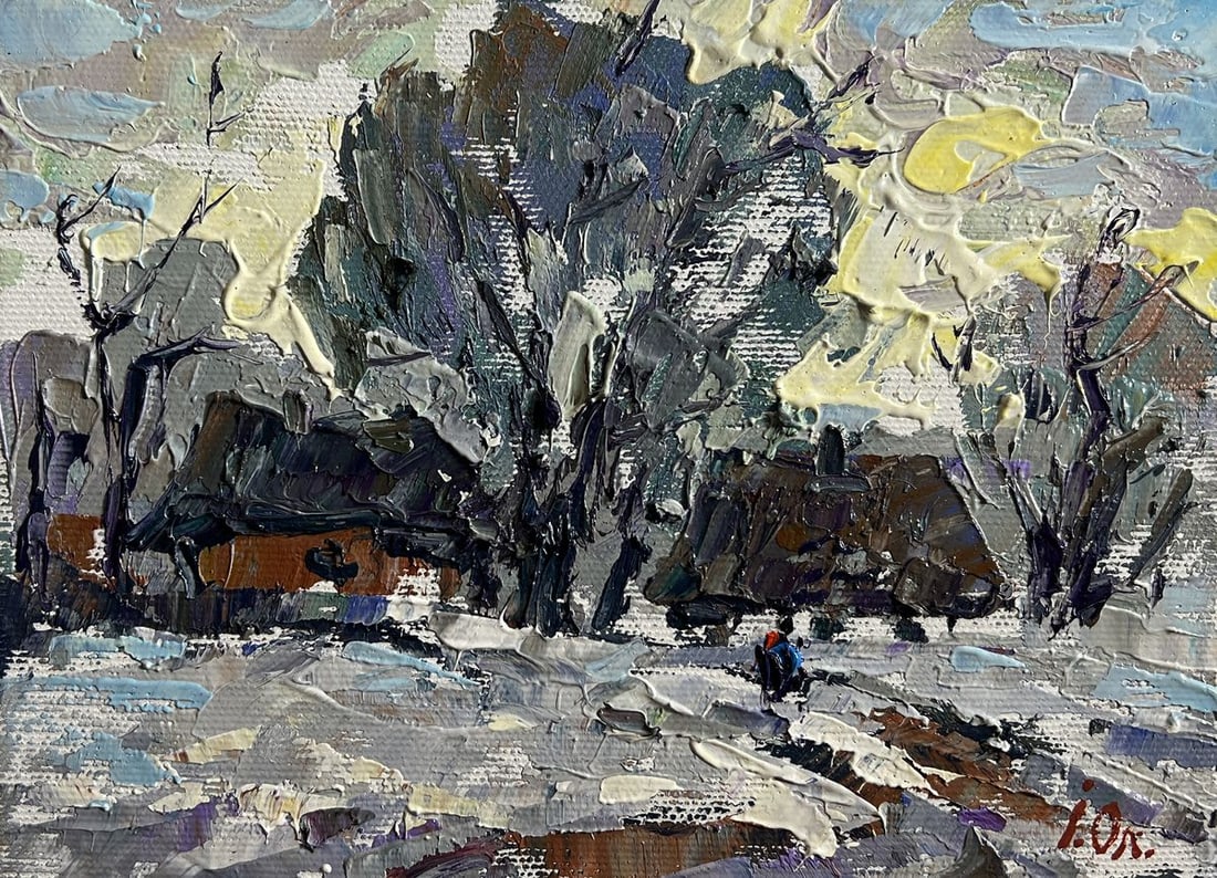 Oil painting Winter morning in the village Alex Kalenyuk - 3