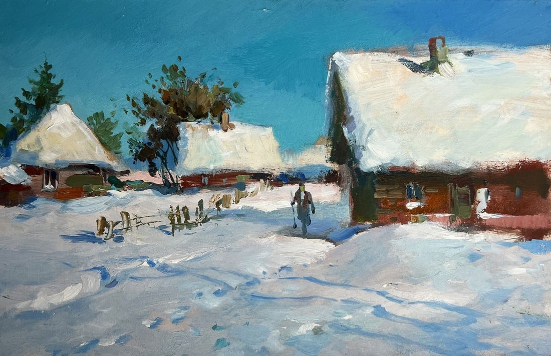 Oil painting Clearing snow from the yard Yuriy Suprunchuk - 3