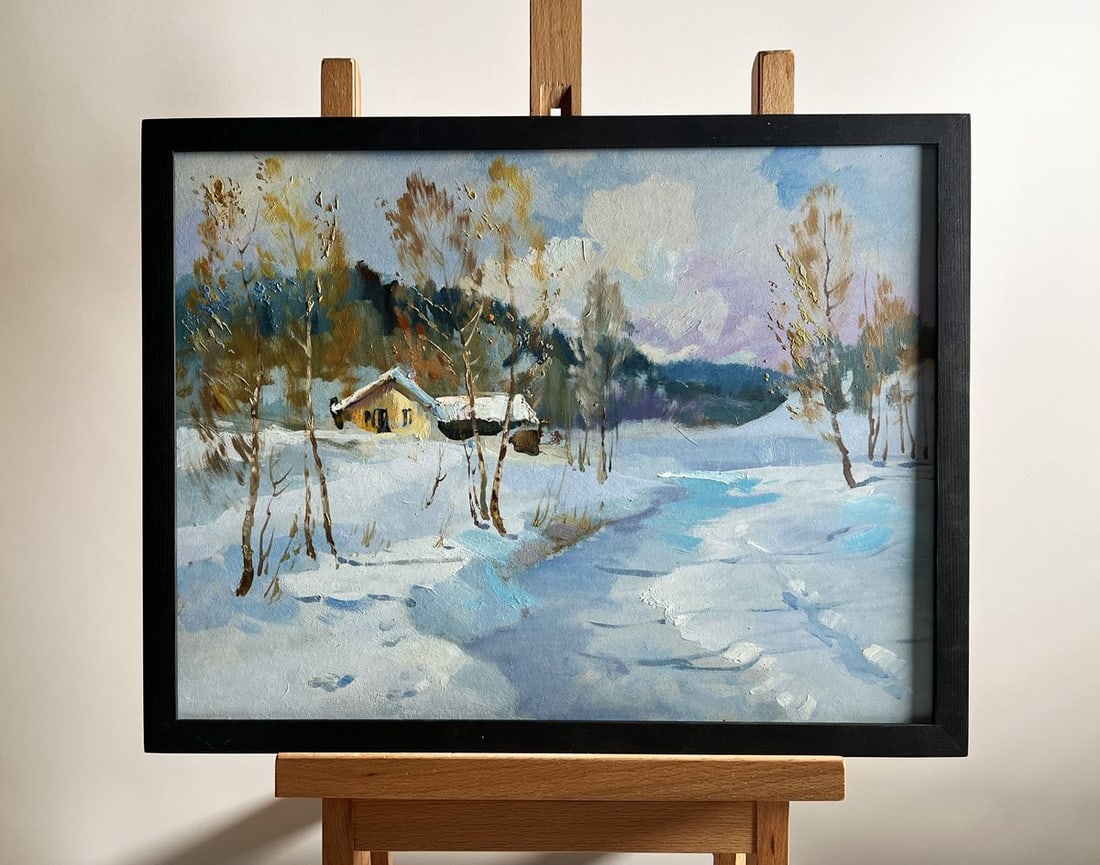 Oil painting Winter breeze in the forest Yuriy Suprunchuk: Title: Oil painting Winter breeze in the forest Yuriy Suprunchuk Description: NoAAA4202This oil painting titled "Winter Breeze in the Forest" - landscape captures the essence of a quiet, snow-covered 