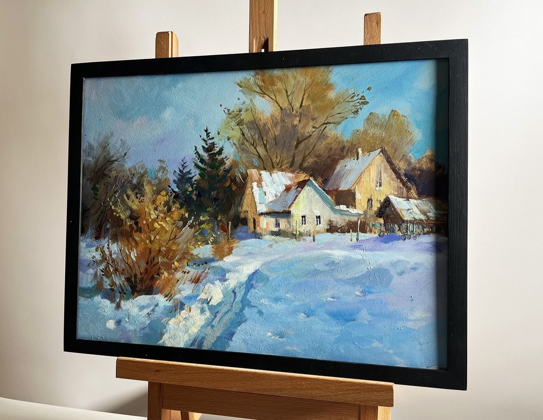 Oil painting Winter snowdrifts near the house Yuriy Suprunchuk - 2