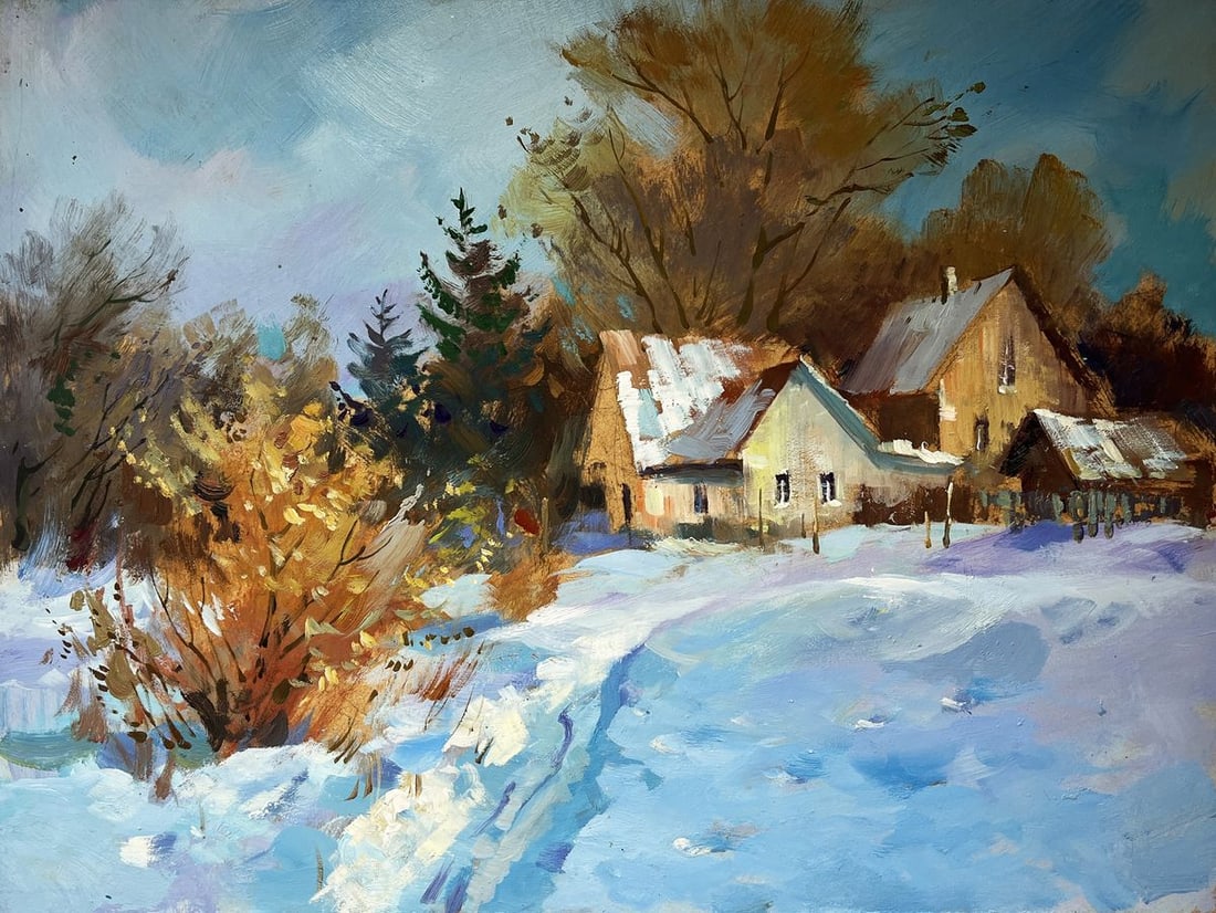 Oil painting Winter snowdrifts near the house Yuriy Suprunchuk - 3