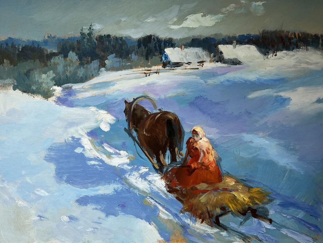 Oil painting Returning home on a winter evening Yuriy Suprunchuk - 3