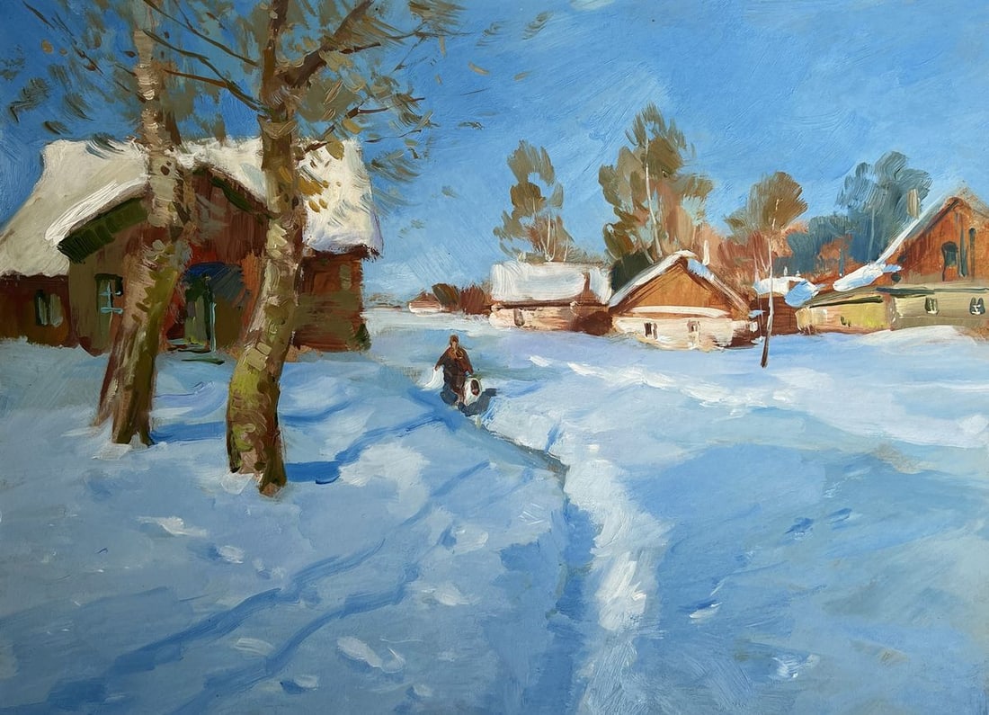 Oil painting Quiet village in winter Yuriy Suprunchuk - 3