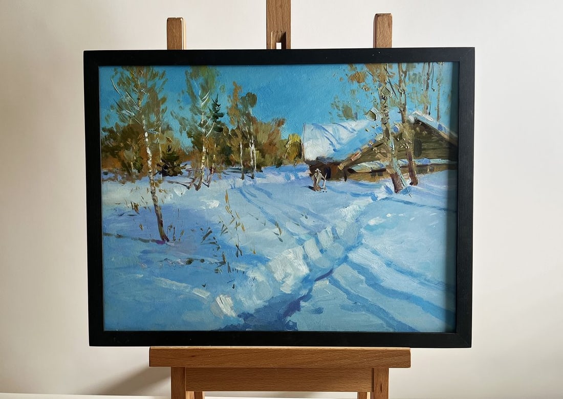 Oil painting After the night snowfall Yuriy Suprunchuk: Title: Oil painting After the night snowfall Yuriy Suprunchuk Description: NoAAA4207This oil painting titled "After the night snowfall" scene captures the fresh beauty of a rural landscape blanketed i