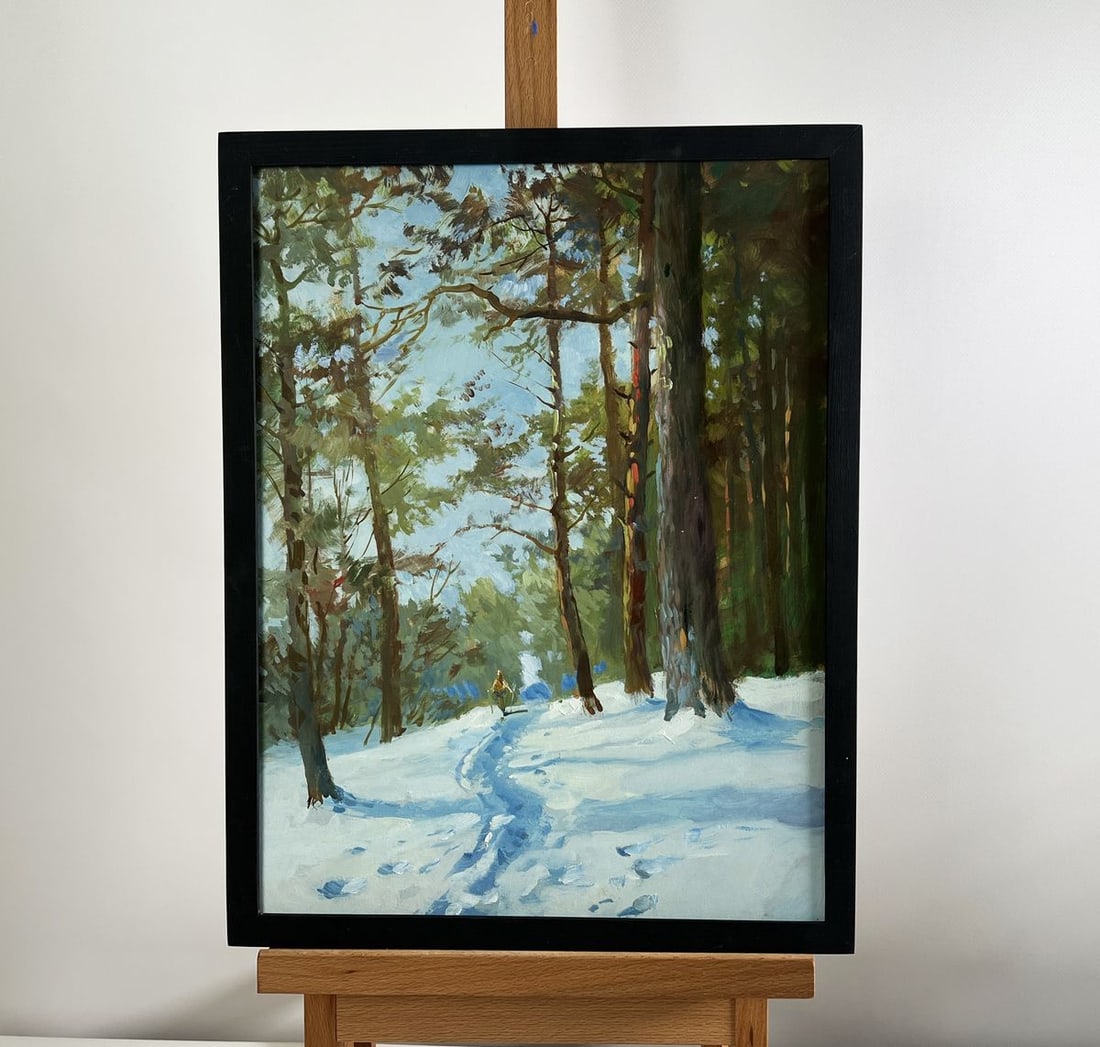 Oil painting Walking through the snowy forest Yuriy Suprunchuk: Title: Oil painting Walking through the snowy forest Yuriy Suprunchuk Description: NoAAA4208This oil painting titled "Walking through the snowy forest" scene captures the quiet beauty of a