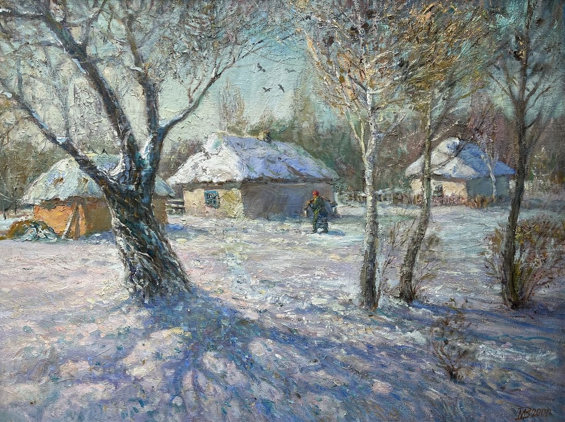 Oil painting Winter sunny day V. Mishurovsky: Title: Oil painting Winter sunny day V. Mishurovsky Description: No275"Winter Sunny Day" by Viktor Myshurovsky captures the serene and peaceful beauty of a winter landscape bathed in sunlight. The pai