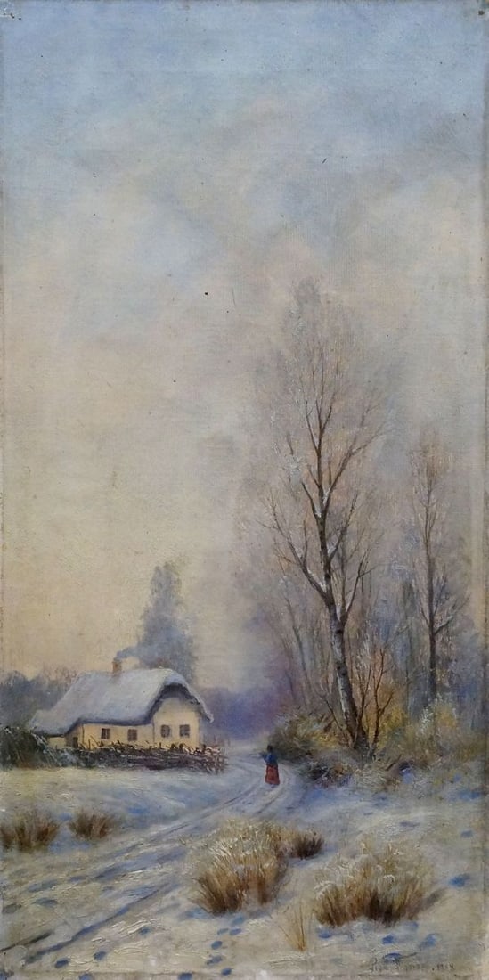 Oil painting Winter landscape: Title: Oil painting Winter landscape Description: NoVern 661 *** ABOUT THIS PAINTING *** * TITLE: "Winter landscape" * ARTISTS: Unknown artist * SIZE: 35x71 cm/'13.77x27.95 inches' * MEDIUM: oil, canv