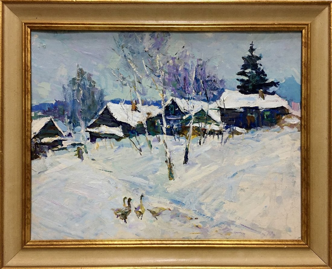 Oil painting Winter landscape Petrov Ivan Semenovich: Title: Oil painting Winter landscape Petrov Ivan Semenovich Description: NoVern 804 *** ABOUT THIS PAINTING *** * TITLE: "Winter landscape" * ARTISTS: Petrov Ivan Semenovich * SIZE: 53x70 cm/'20.86x27