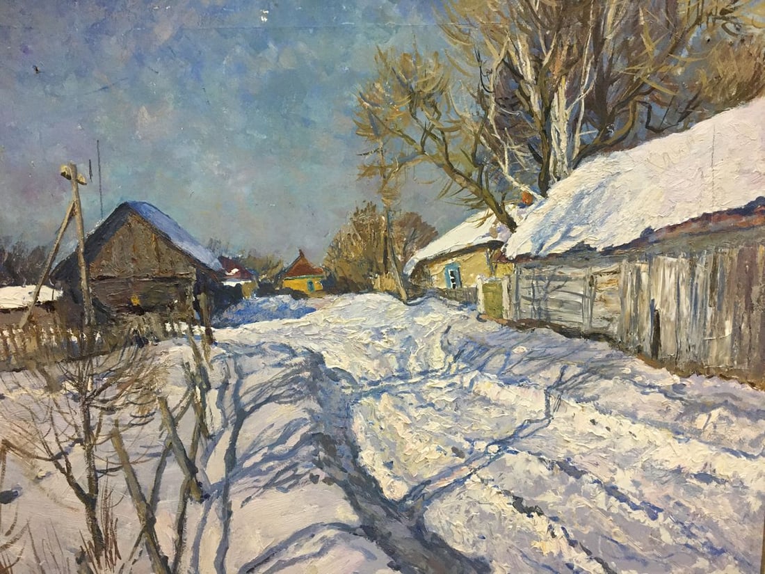 Oil painting Snow covered village Zvyagintsev Rostislav Mikhailovich - 2
