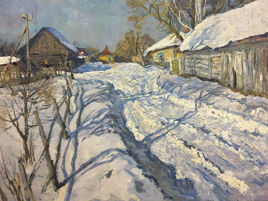 Oil painting Snow covered village Zvyagintsev Rostislav Mikhailovich - 3
