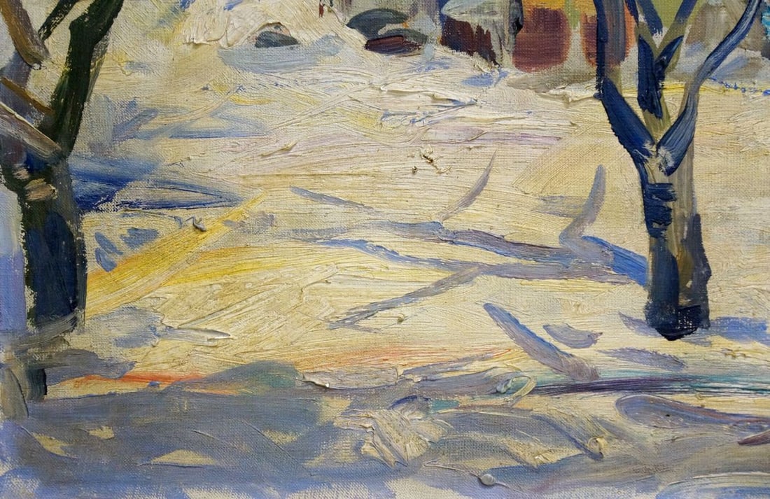 Oil painting Winter town landscape - 2