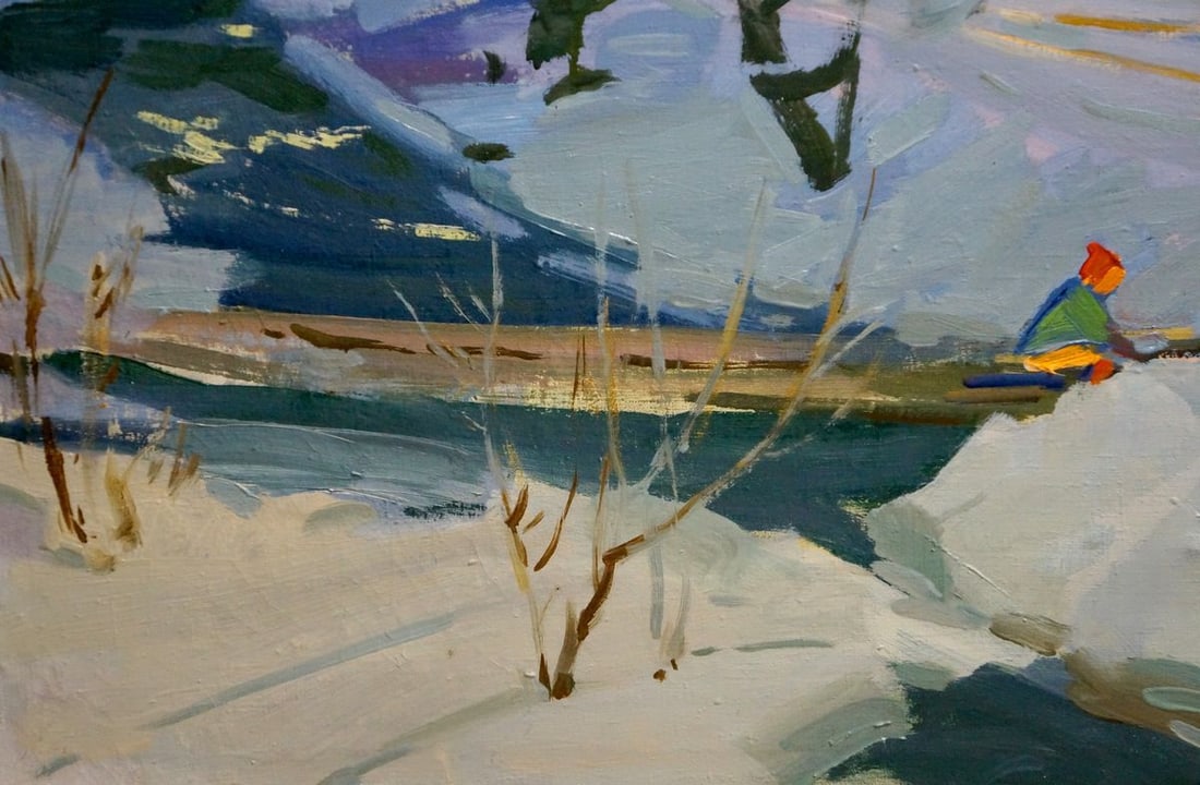 Oil painting Winter landscape in the village Marton Adalbert Aleksandrovich - 2
