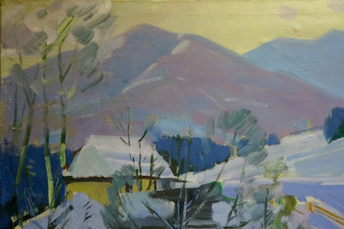 Oil painting Winter landscape in the village Marton Adalbert Aleksandrovich - 3