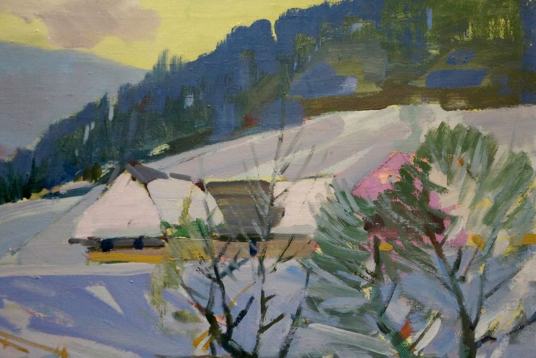 Oil painting Winter landscape in the village Marton Adalbert Aleksandrovich - 4
