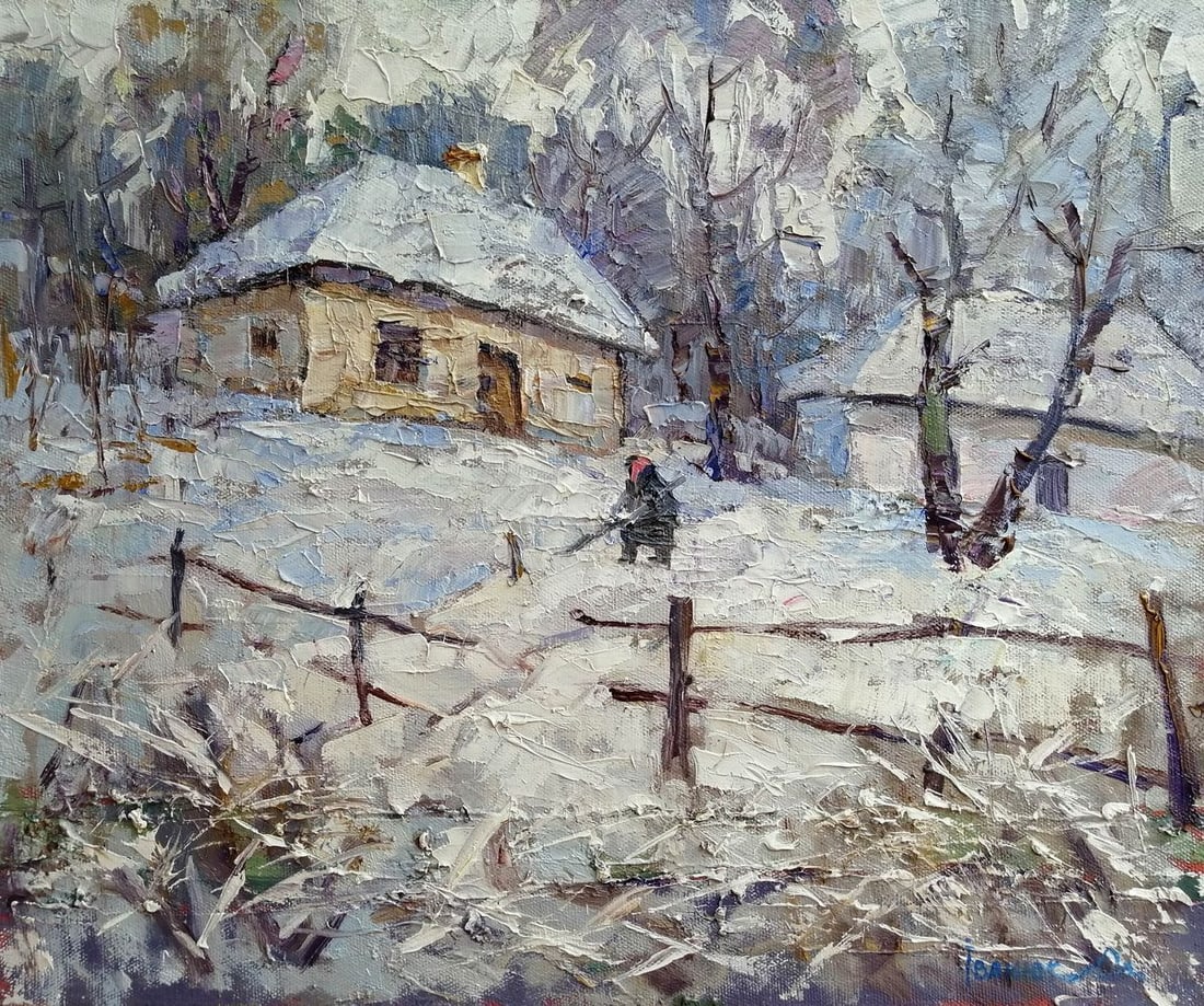 Oil painting It snowed Kalenyuk Alex: Title: Oil painting It snowed Kalenyuk Alex Description: NoKalen 9 *** ABOUT THIS PAINTING *** * TITLE: "It snowed" * ARTISTS: Kalenyuk Alex * SIZE: 60x50 cm/'23.62x19.68 inches' * MEDIUM: oil, canvas