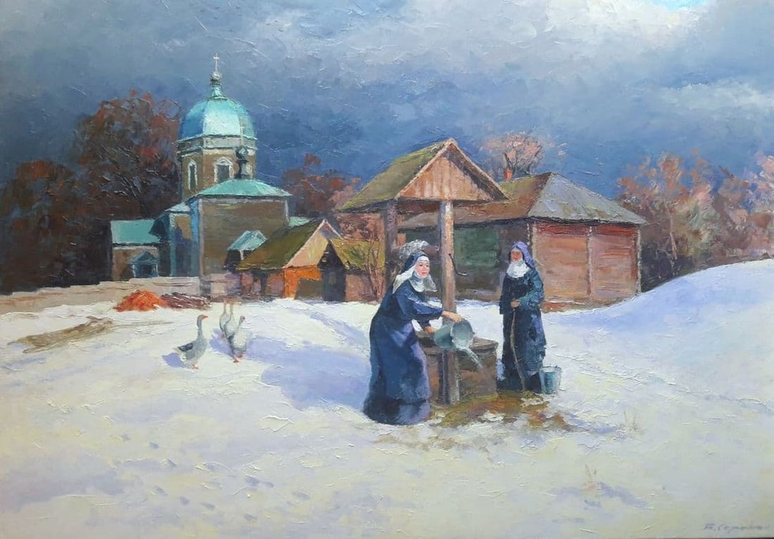 Oil painting Near the well Serdyuk Boris Petrovich: Title: Oil painting Near the well Serdyuk Boris Petrovich Description: NoSERB 700 *** ABOUT THIS PAINTING *** * TITLE: "Near the well" * ARTISTS: Serdyuk Boris Petrovich * SIZE: 70,5x100,5