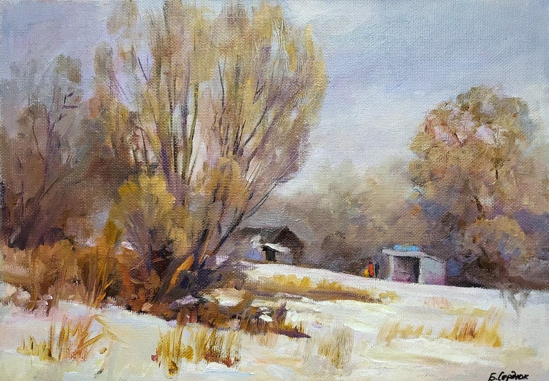 Oil painting The beginning of winter Serdyuk Boris Petrovich: Title: Oil painting The beginning of winter Serdyuk Boris Petrovich Description: NoSERB 1005The oil painting "The Beginning of Winter" is a richly textured depiction of a landscape on the cusp of wint