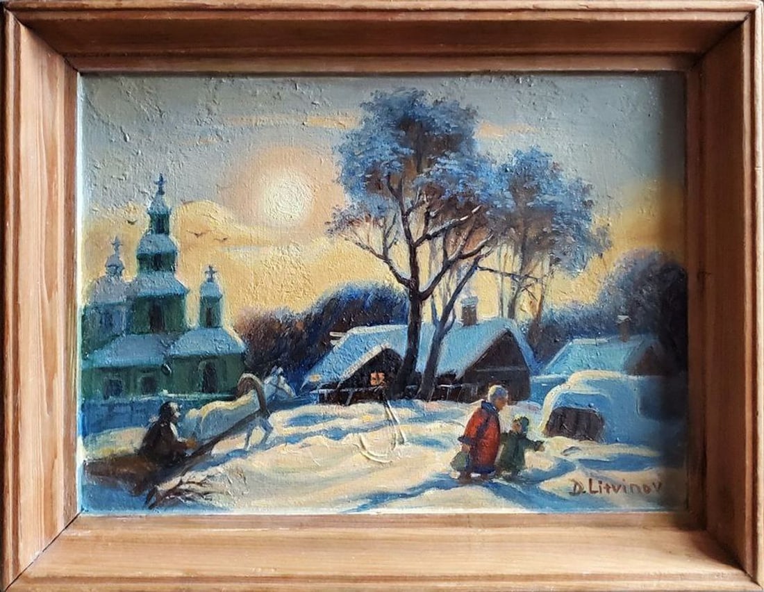 Oil painting winter sunset Litvinov Daniil Olegovich (1 of 8)