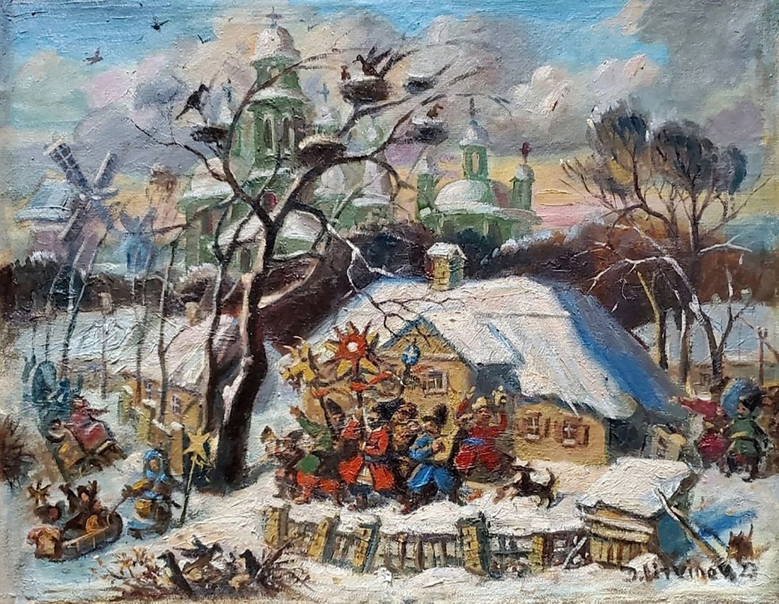Oil painting Carols in a Ukrainian village Litvinov Daniil Olegovich (1 of 7)
