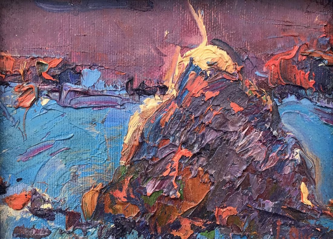 Oil painting Winter night Kalenyuk Oksana: Title: Oil painting Winter night Kalenyuk Oksana Description: NoAAA2681 This oil painting captures the serene beauty of a winter evening, with a picturesque haystack dominating the foreground. The art