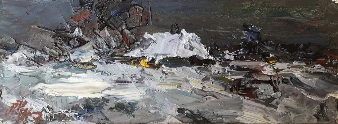 Oil painting Month evening Alexander Nikolaevich Cherednichenko: Title: Oil painting Month evening Alexander Nikolaevich Cherednichenko Description: NoAAA2708 The oil painting portrays a serene winter landscape, with a vast field covered in a thick blanket of snow.
