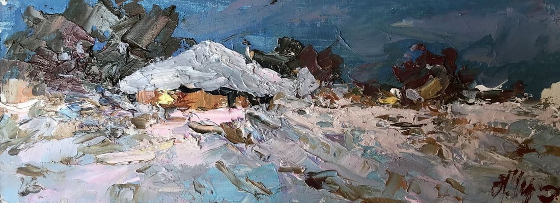 Oil painting Evening Alexander Nikolaevich Cherednichenko: Title: Oil painting Evening Alexander Nikolaevich Cherednichenko Description: NoAAA2711 The oil painting portrays a serene winter landscape, where the world is transformed into a magical wonderland, g