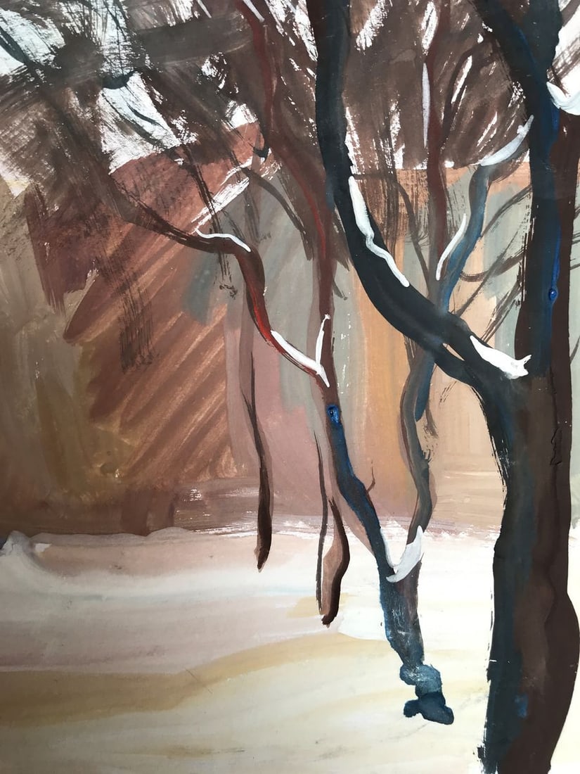 Gouache painting Winter Forest Unknown artist - 10
