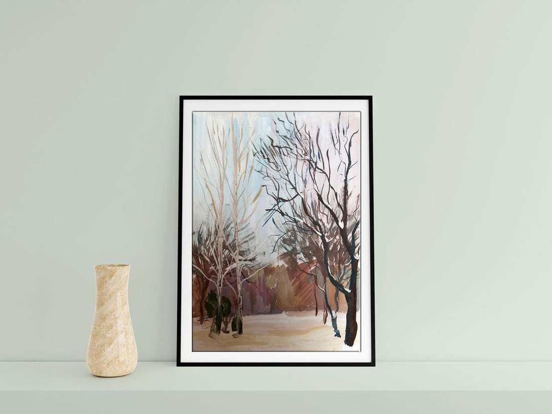 Gouache painting Winter Forest Unknown artist - 2