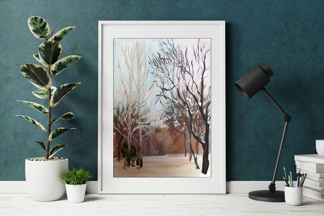 Gouache painting Winter Forest Unknown artist - 3