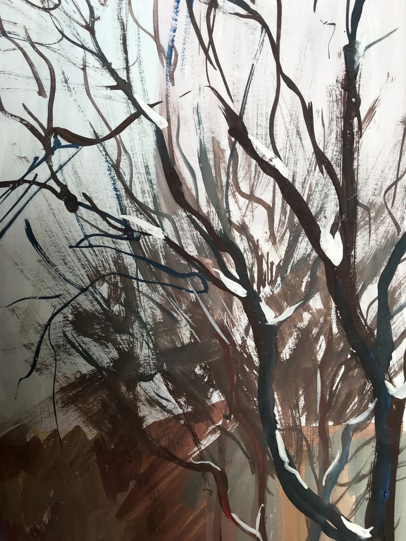 Gouache painting Winter Forest Unknown artist - 7