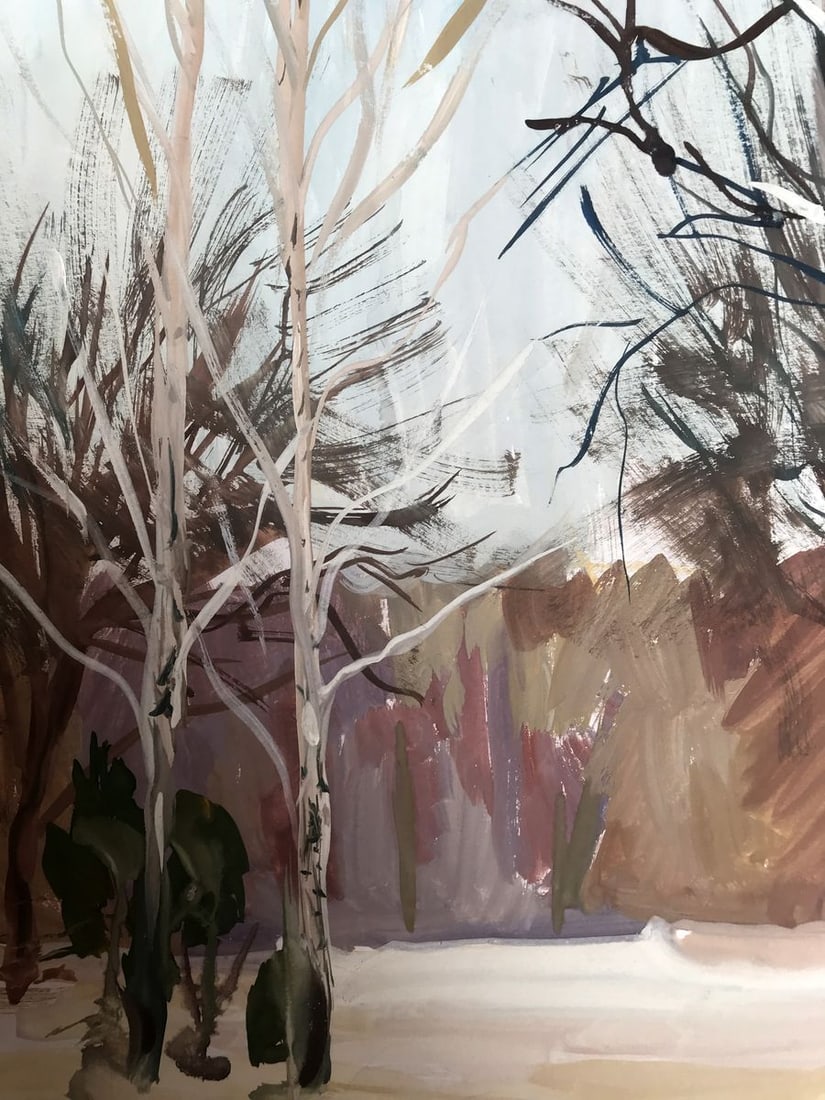 Gouache painting Winter Forest Unknown artist - 8
