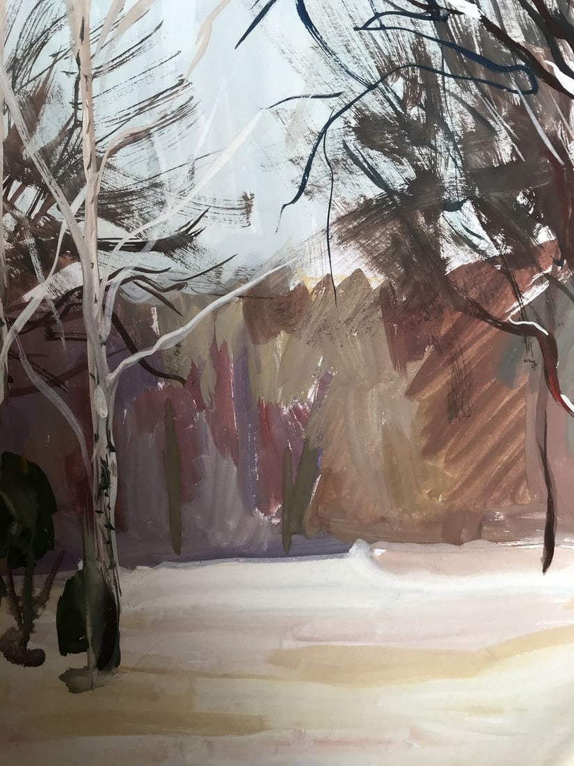 Gouache painting Winter Forest Unknown artist - 9