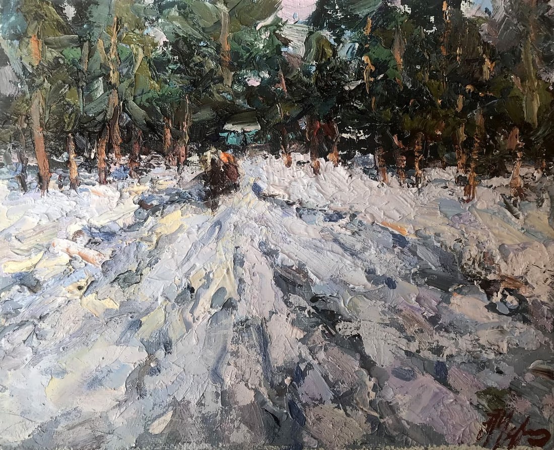 Oil painting Winter Sun Alexander Nikolaevich Cherednichenko: Title: Oil painting Winter Sun Alexander Nikolaevich Cherednichenko Description: NoAAA2797"Winter Sun" is an enchanting oil painting that captures the serene beauty of a winter landscape. The artist s