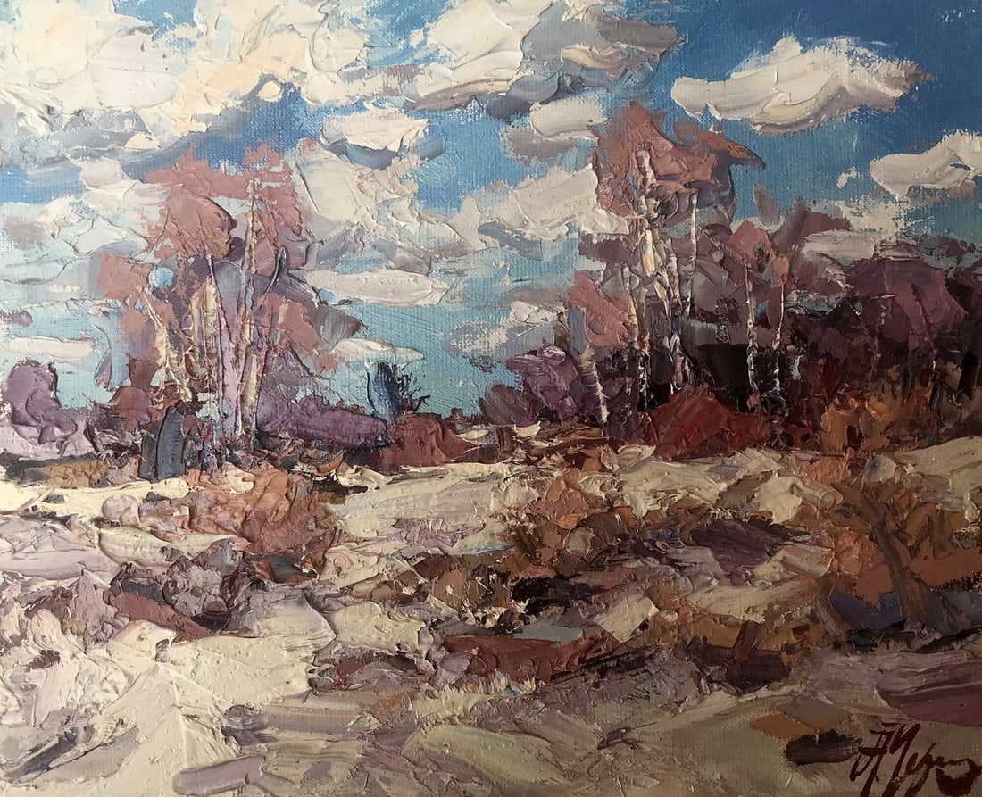 Oil painting Early Spring Alexander Nikolaevich Cherednichenko: Title: Oil painting Early Spring Alexander Nikolaevich Cherednichenko Description: NoAAA2798"Early Spring" is a captivating oil painting that beautifully captures the essence of the transitional seaso