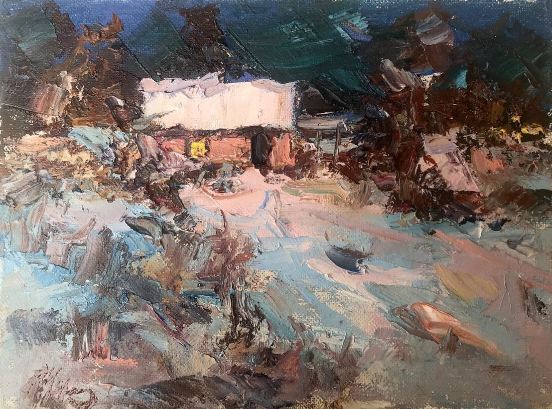 Oil painting The Last Rays Alexander Nikolaevich Cherednichenko: Title: Oil painting The Last Rays Alexander Nikolaevich Cherednichenko Description: NoAAA2800"The Last Rays" is an enchanting oil painting that captures the serene beauty of a winter landscape. The sc