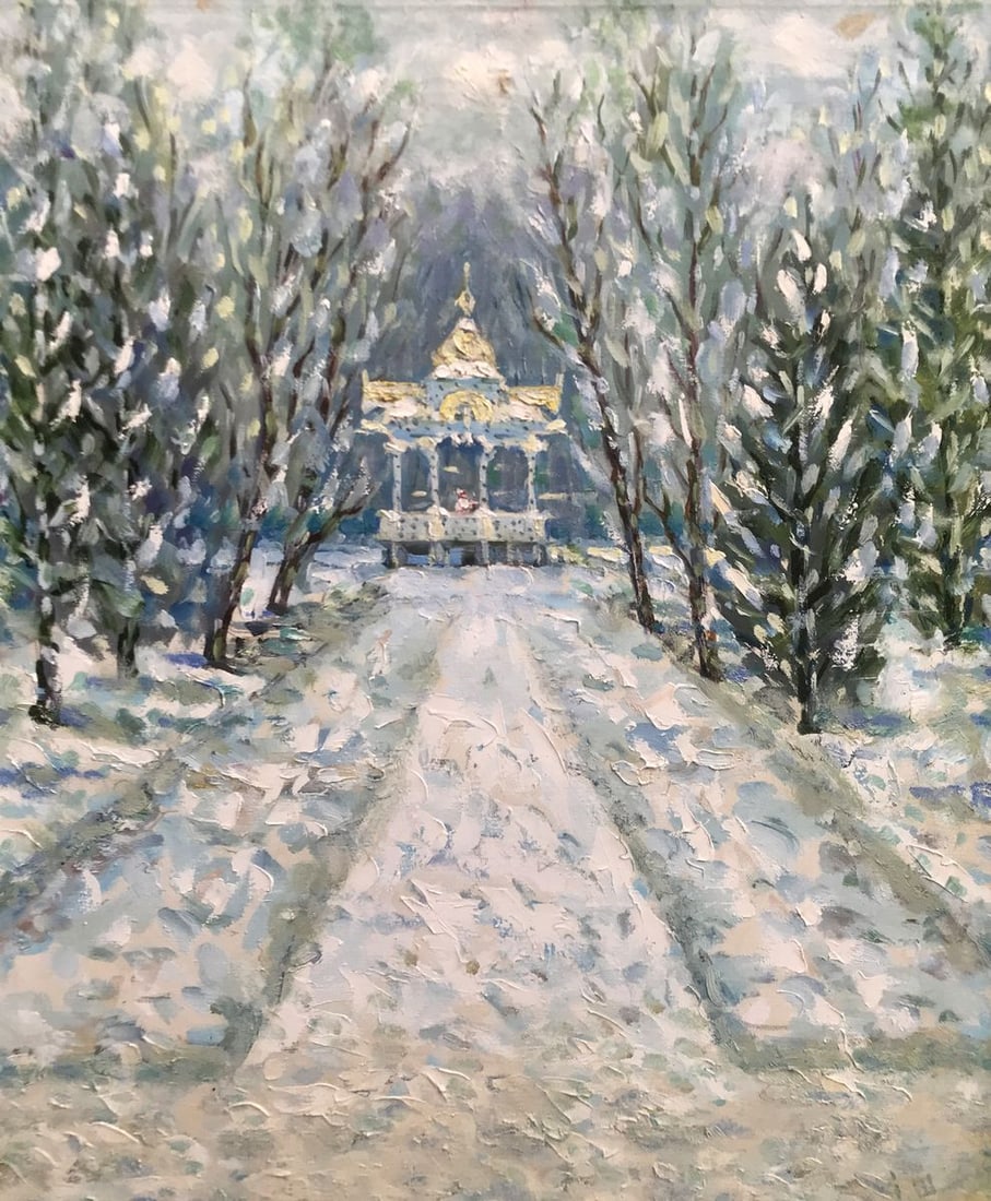 Oil painting Sumy gazebo Shapoval Ivan Leontyevich: Title: Oil painting Sumy gazebo Shapoval Ivan Leontyevich Description: NoAAA2959"Sumy gazebo" is a captivating oil painting that captures the serene beauty of a winter landscape. The artist's skillful