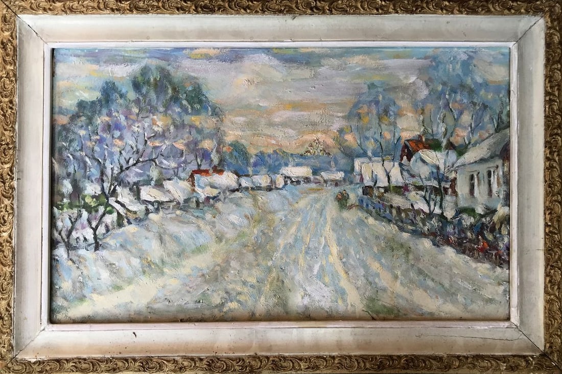 Oil painting A snowy day Shapoval Ivan Leontyevich: Title: Oil painting A snowy day Shapoval Ivan Leontyevich Description: NoAAA3010"A Snowy Day" is an enchanting oil painting that captures the serene beauty of a winter landscape. The canvas depicts a 