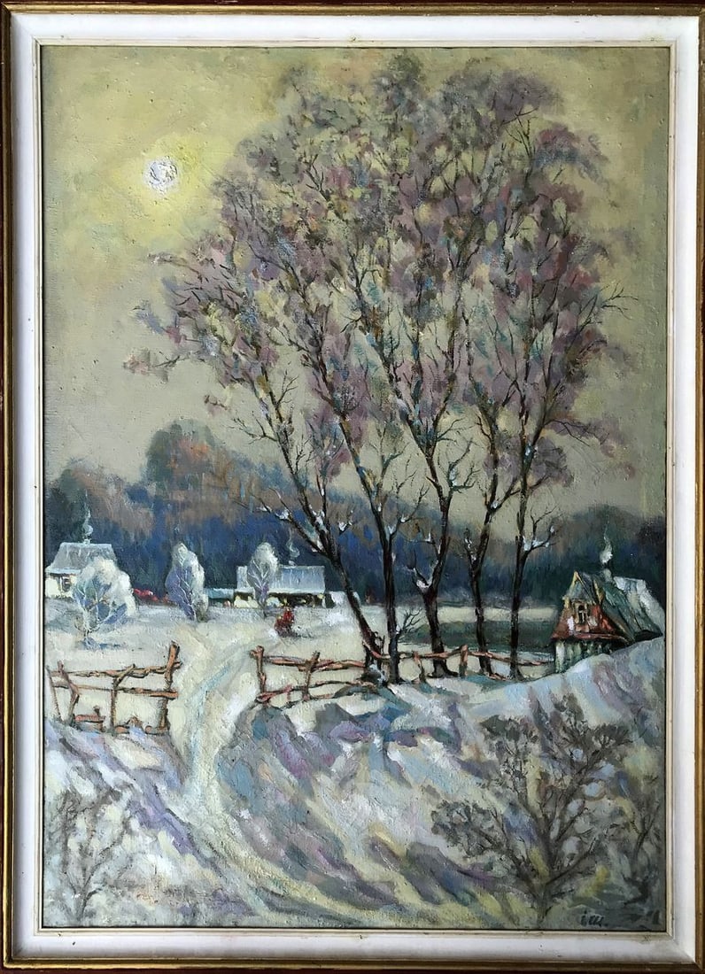 Oil painting Winter day Shapoval Ivan Leontyevich: Title: Oil painting Winter day Shapoval Ivan Leontyevich Description: NoAAA3043"Winter Day" is a captivating oil painting that beautifully captures the serene essence of a snowy landscape. The artist 