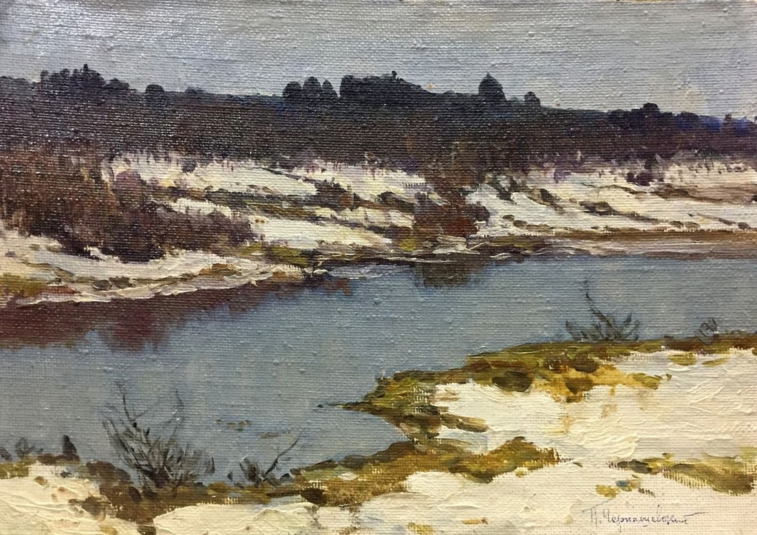 Oil painting Spring gray day Chernyshevsky Petr Akimovich: Title: Oil painting Spring gray day Chernyshevsky Petr Akimovich Description: NoVern 114 *** ABOUT THIS PAINTING *** * TITLE: "Spring gray day" * ARTISTS: Chernyshevsky Petr Akimovich * SIZE: 27x40